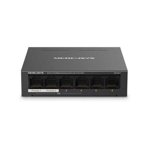 Switch Mercusys MS106LP Mercusys MS106LP 6-portni 10/100 Mbps Desktop prekidač sa 4-porta PoE+, kompatibilan sa 802.3af/at PD-ovima, 40 W PoE napajan Cijene