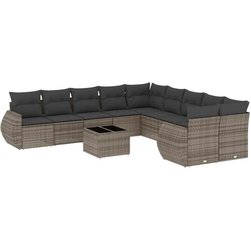  11-dijelni set vrtnih sofa poliratan s jastucima svijetlosivi Slike