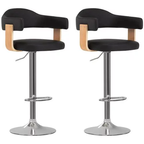  Barski stolčki 2 kosa črn ukrivljen les in umetno usnje
