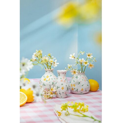Sass &amp;amp; Belle Kremno bele vaze v kompletu 3 ks iz kamenine (vi&amp;scaron;ina 10 cm) Ditsy Floral &amp;ndash; Slike