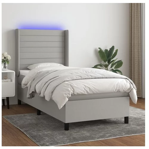  Box spring postelja z vzmetnico LED svetlo siva 80x200 cm blago