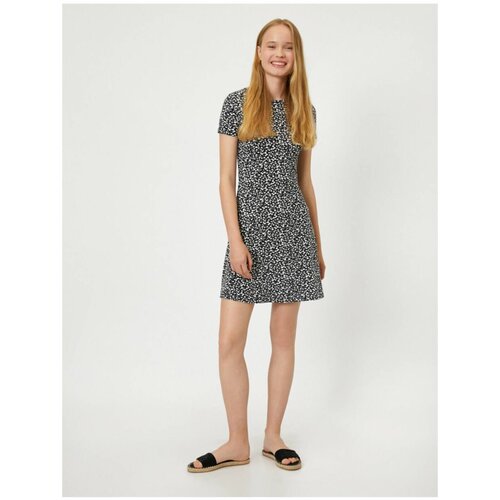 Koton Crew Neck Short Sleeve Floral Patterned Short Dress Slike