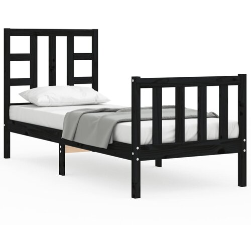Maison Chic Posteljni okvir - Enojna postelja - Postelja za odrasle 75x190 cm z vzglavjem črn trden les-J16065, (21766674) Slike