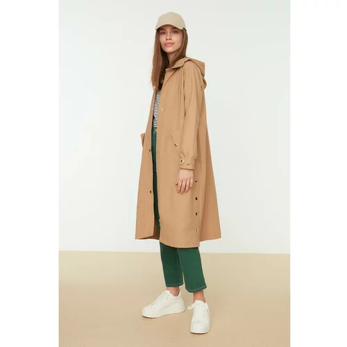 Trendyol Beige Hooded Skirt Snap Detailed Trench Coat