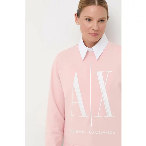 Armani Exchange Bombažen pulover ženska, roza barva