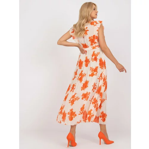 Fashion Hunters Beige and orange long pleated dress with prints