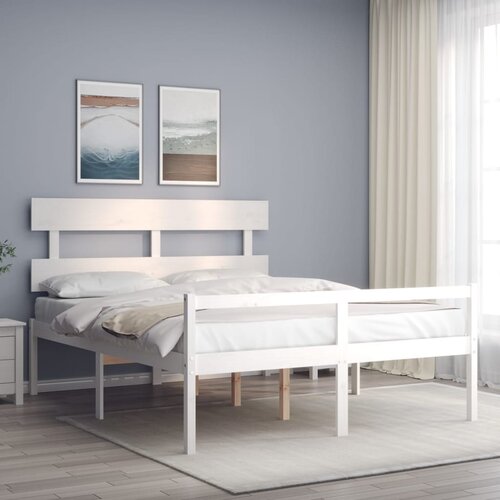VidaXL Posteljni okvir z vzglavjem bel 160x200 cm trden les Slike