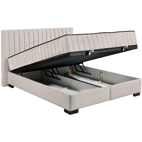 MID.YOU POSTELJA Z VZMETNICO 160 cm x 200 cm , tekstil, leseni material bež Slike