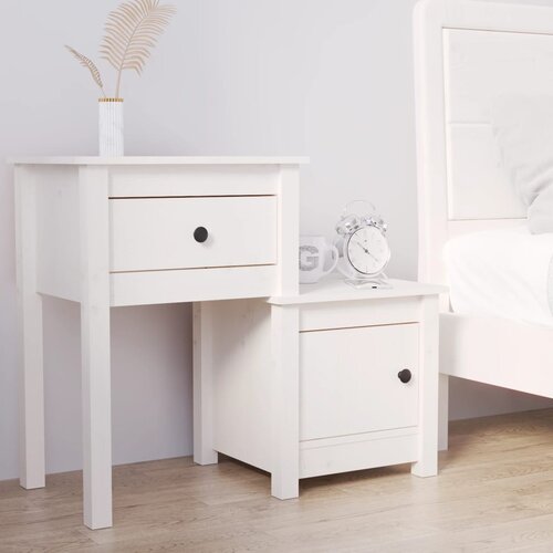 The Living Store Nočna omarica bela 79,5x38x65,5 cm trdna borovina - Nočna Omarica, (21432126) Slike