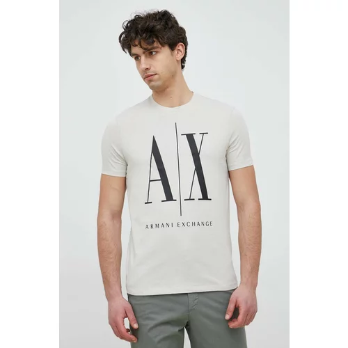 Armani Exchange Pamučna majica boja: bež, s tiskom