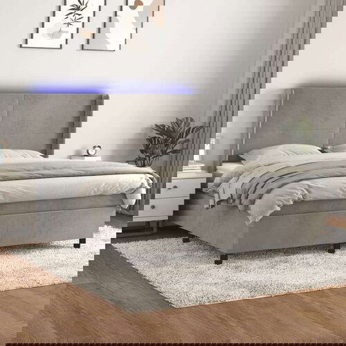  Box spring postelja z vzmetnico LED svetlo siva 180x200cm žamet, (20999357) Slike