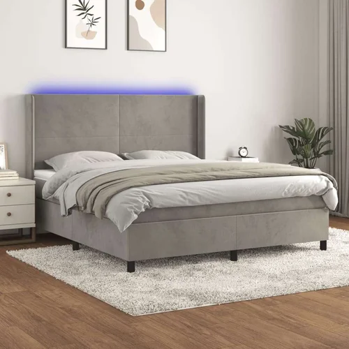  Box spring postelja z vzmetnico LED svetlo siva 180x200cm žamet, (20999357)