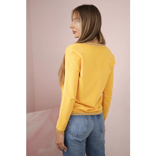 Kesi Women&amp;#039;s sweatshirt with a sequin inscription mustard Slike