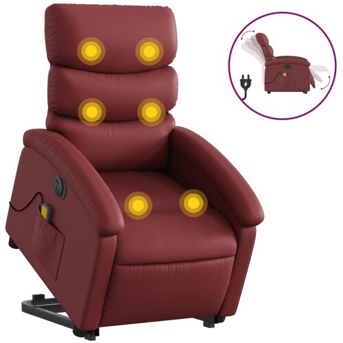 Maison Chic Električni masažni stol - Relax naslanjač s funkcijo vstajanja rdeče umetno usnje, (22042568) Slike