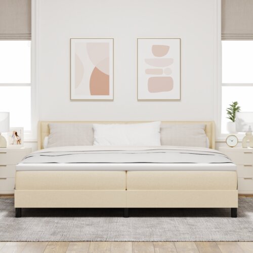  Krevet s uzglavljem u krem boji 200x200 cm tkanina Slike