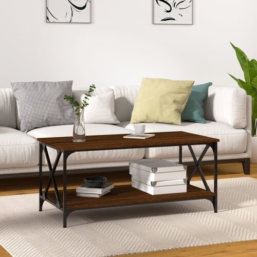 The Living Store Klubska mizica rjav hrast 100x50x45 cm inženirski les in železo - Klubska Mizica, (21573692) Cene