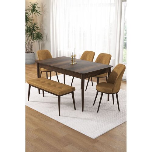 Hanah home trpezarijski set Pir, sto, 4 stolice i klupa, ploča u dekoru drveta Baroque, kapućino tkanina Babyface Cene