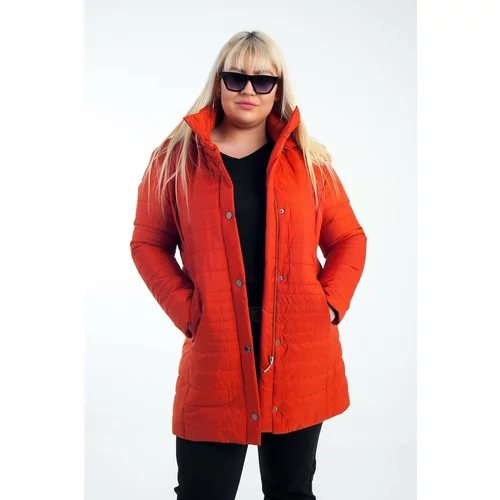 By Saygı Orange Plus Size Puffy Coat Orange with a Portable Hooded Lined.
