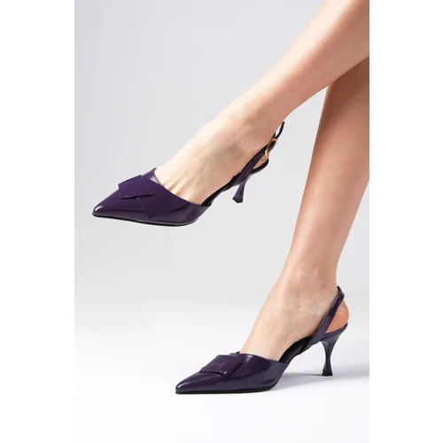 Mio Gusto Josephine Genuine Patent Leather Purple Color Open Back Women's Heeled Shoes