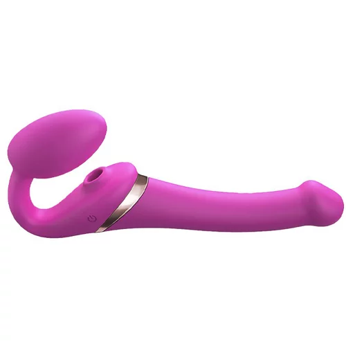Strap-On-Me Multi Orgasm Strap-On Vibrator with Licking Stimulator Pink S