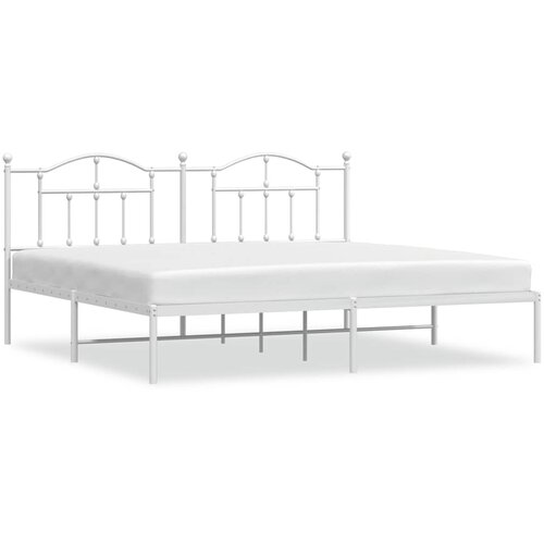  Metalni okvir za krevet s uzglavljem bijeli 193x203 cm Slike