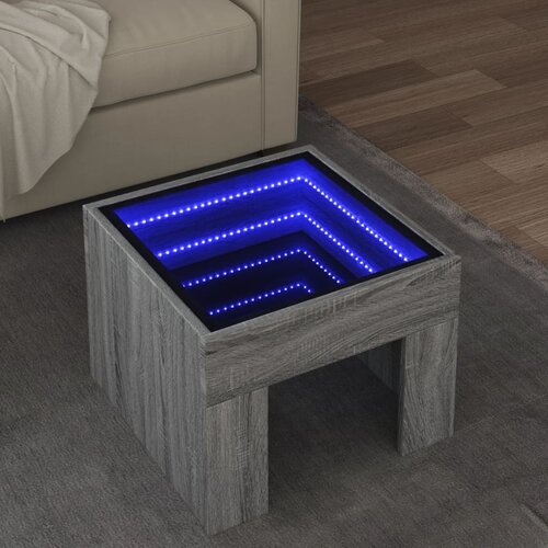 vidaXL Klubska mizica z neskončnimi LED siva sonoma 40x40x30 cm Cene