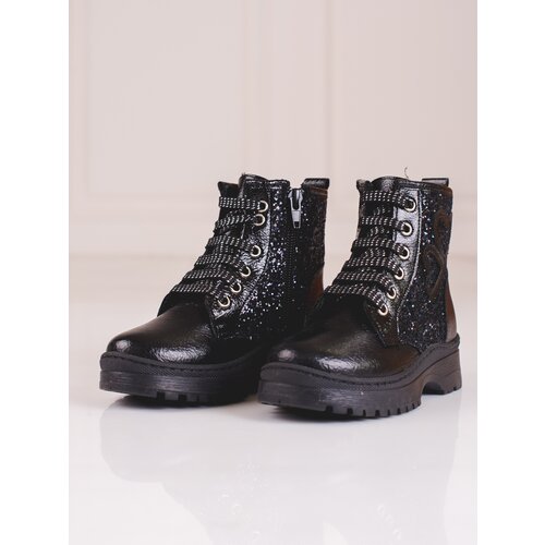 W. POTOCKI Girls' ankle boots with glitter Potocki black Slike