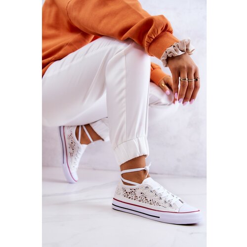 Kesi Women's fabric sneakers with openwork White Venture Cene