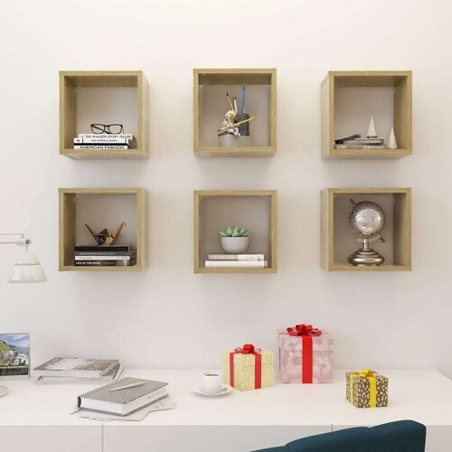  Kockaste zidne police 6 kom boja hrasta sonome 26 x 15 x 26 cm - sonoma hrast 26 x 15 x 26 cm 6 1 Slike