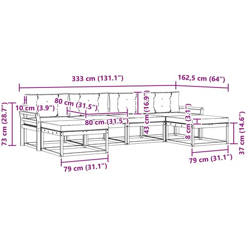  Set vanjskih sofa 6 kom. Bijela i svjetlosiva Smeđa 333 x 162,5 x 73 cm Slike
