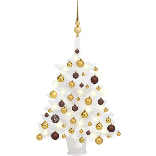 vidaXL umjetno božićno drvce s LED svjetlima i kuglicama bijelo 65 cm