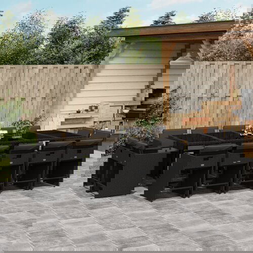  The Living Store Vrtna jedilna garnitura 15-delna z blazinami črn poli ratan - Vrtna Jedilna Garnitura, (21470702) Cene