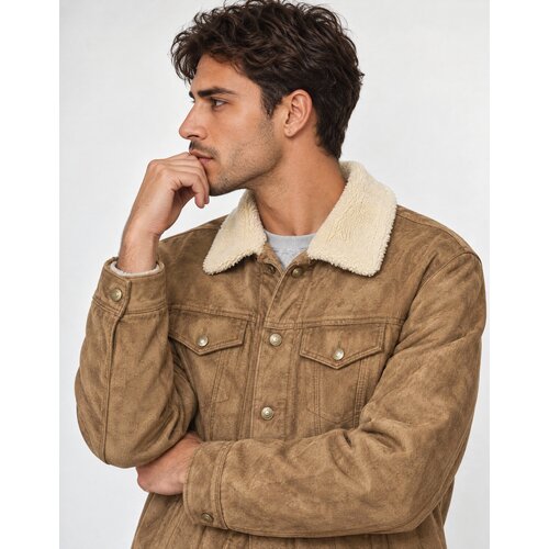 Guess FAUX SHEARLING TRUCKER JACK Smeđa Slike