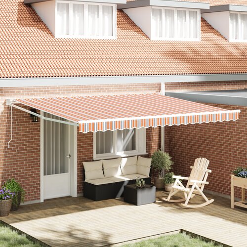 VidaXL Samodejna Retraktibilna Tenda Večbarvna Črta 450x300 cm Slike