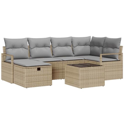 vidaXL Vrtna sedežna garnitura z blazino 7 pcs bež in svetlo siva, (5000021857) Cene