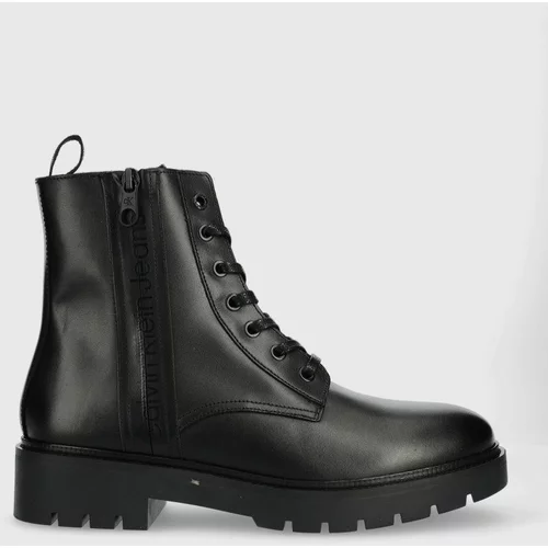 Calvin Klein Jeans Kožne gležnjače Combat Mid Laceup Boot W Zip za muškarce, boja: crna