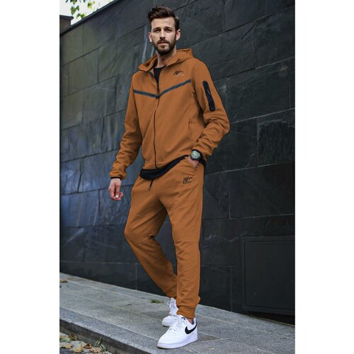 Madmext Men's Brown Hooded Jogger Tracksuit 5673 Slike