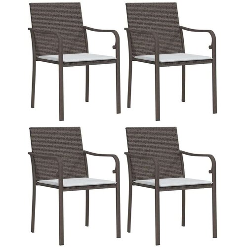 VidaXL Vrtne stolice s jastucima 4 kom smeđe 56x59x84 cm od poliratana Slike