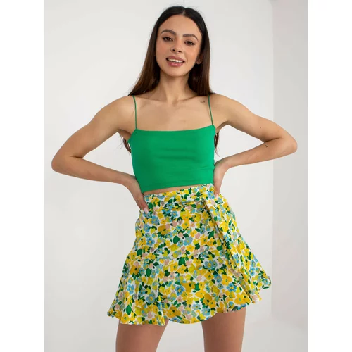 Fashion Hunters Yellow and green floral short skirt-shorts