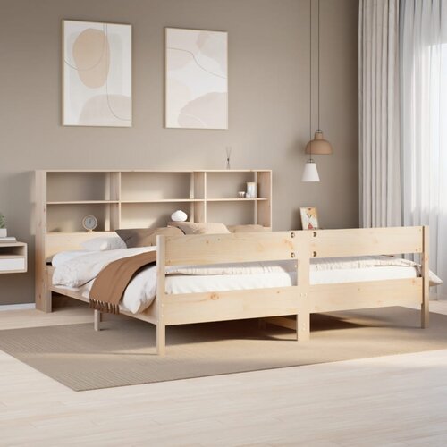 VidaXL Krevet s regalom za knjige bez madraca 180x200 cm od borovine Slike