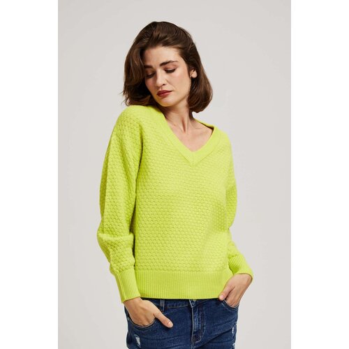 Marisse Lime V-Neck Sweater Slike