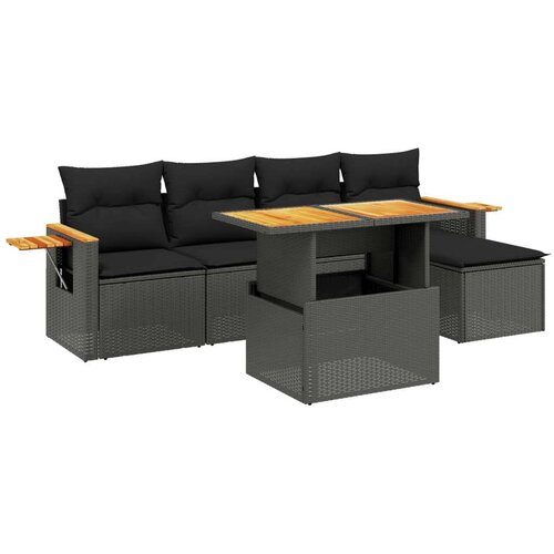  6-dijelni set vrtnih sofa s jastucima crni od poliratana Slike