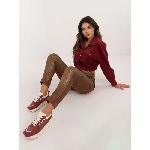 Fashionhunters Brown women's shiny fabric pants