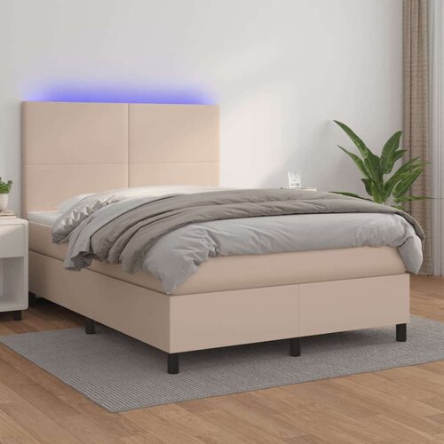  Krevet box spring madrac LED cappuccino 140x200cm umjetna koža Slike