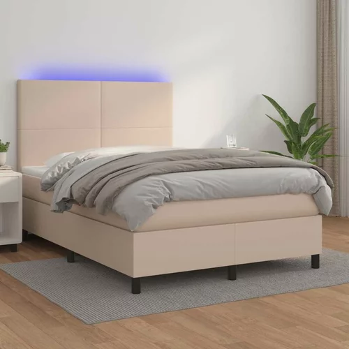  Krevet box spring madrac LED cappuccino 140x200cm umjetna koža