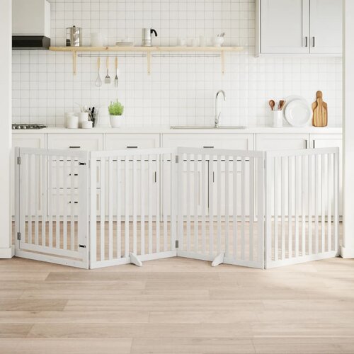  Vrata za pse s vrata&amp;scaron;cima 4 panela sklopiva 320 cm drvo topole Bijela 80 x 90 x 2 cm Slike