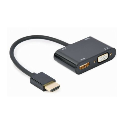 Gembird A-HDMIM-HDMIFVGAF-01 HDMI male to HDMI female + VGA female + audio adapter cable, black Slike