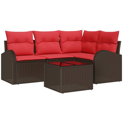 vidaXL Vrtna sedežna garnitura 5 pcs Rjava in rdeča Poly ratan, (5000021298) Cene