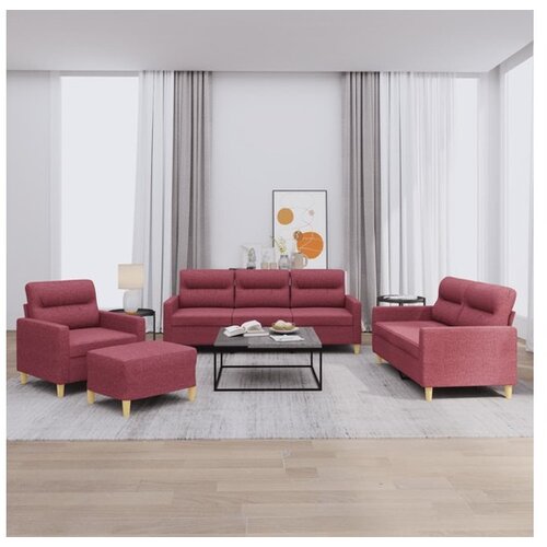 VidaXL 4-dijelni set sofa s jastucima crvena boja vina od tkanine Slike