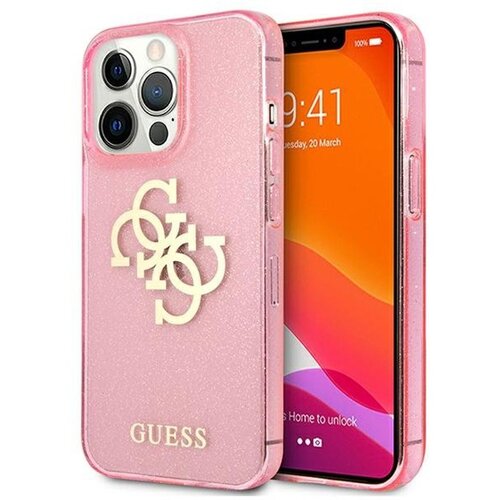 Guess GUHCP13LPCUGL4GPI Big Logo silikonski ovitek za iPhone 13 Pro - roza z ble&amp;scaron;čicami Slike